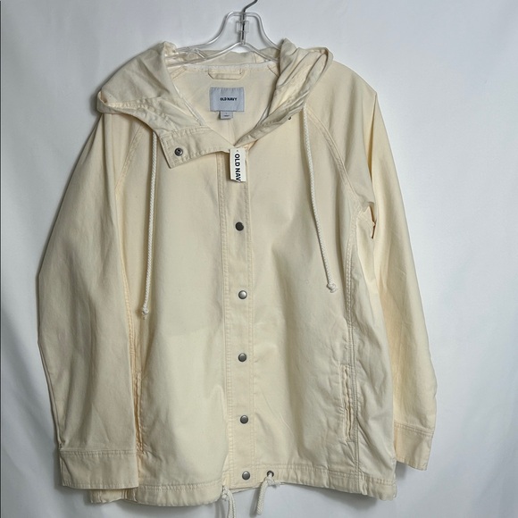 Old Navy Light Cream Utility Jacket Women’s Size Large Hooded Snap Front New - Picture 1 of 7